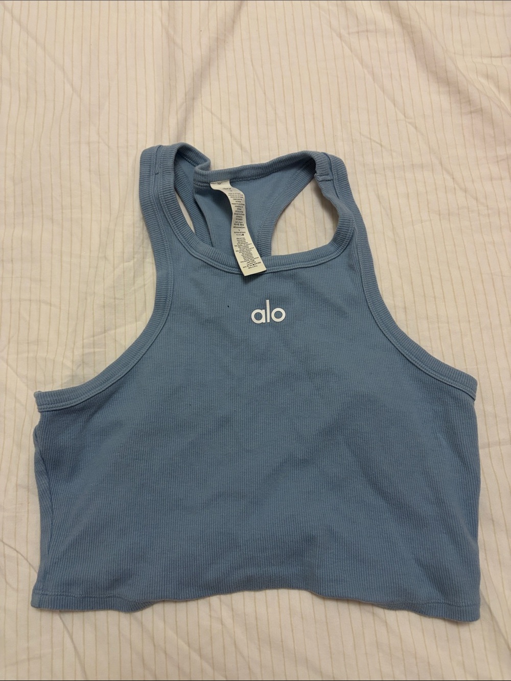 ALO Yoga Light Blue Ribbed Racerback Crop Top